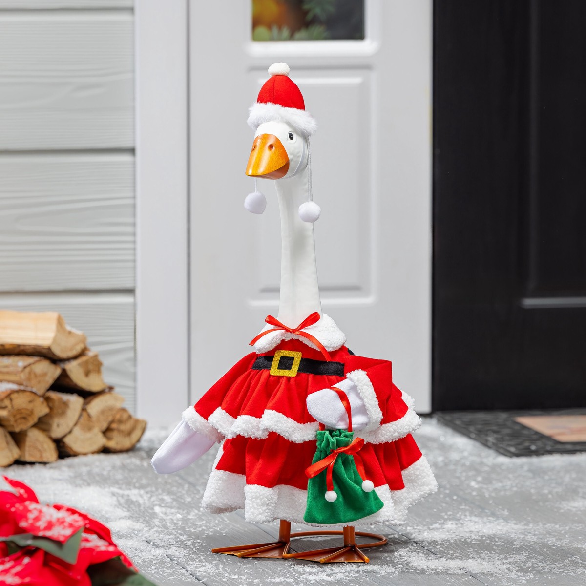 Giddy The Goose Metal Porch Statue With Mrs Claus Outfit 21H