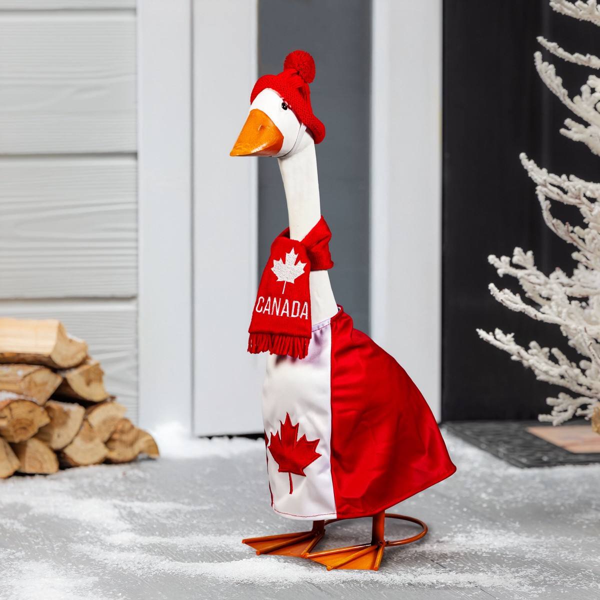 Giddy The Porch Goose Outdoor Statue With Canada Outfit 21H