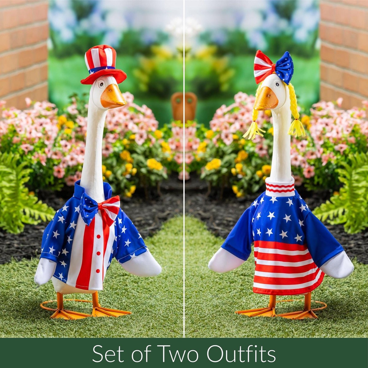 Giddy The Porch Goose Statue Patriotic Outfit Set Of 2
