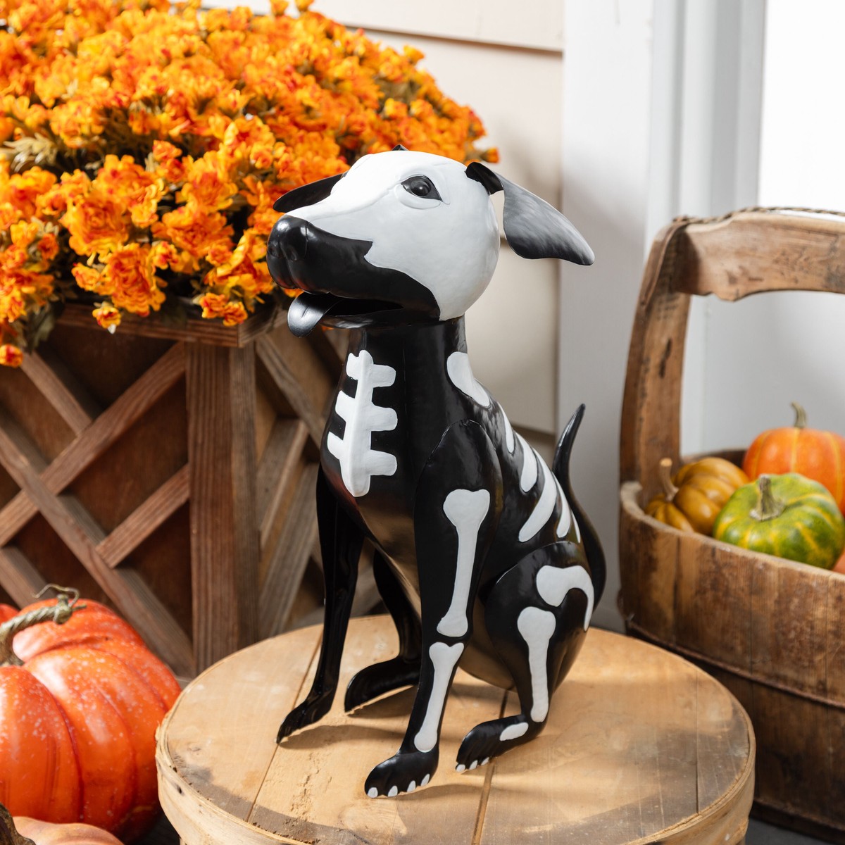 Halloween Metal Skeleton Seated Dog