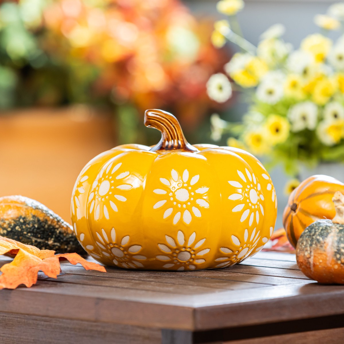 Harvest Blossom Ceramic Pumpkin Statuary5H