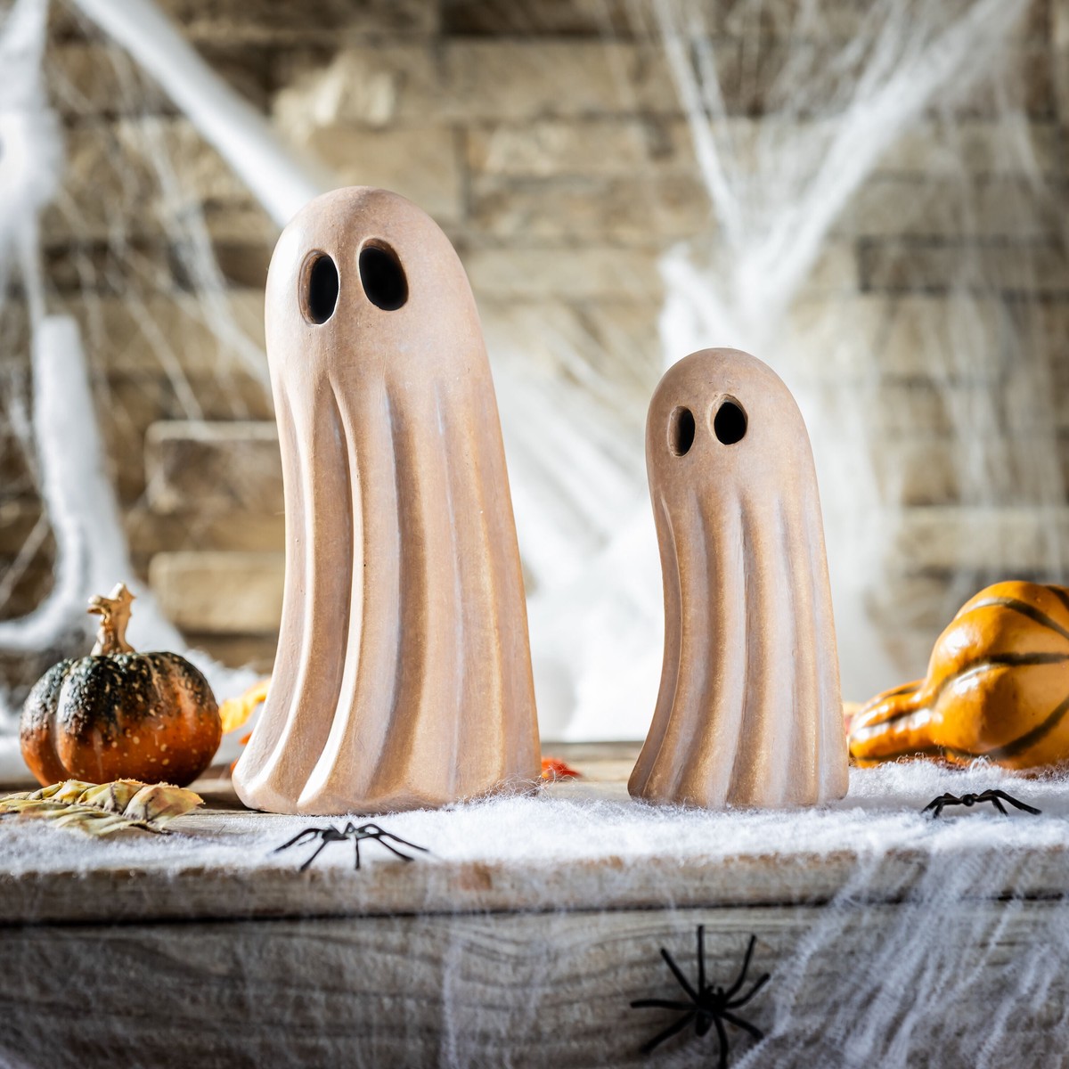 Haunted House Ceramic Ghost Statuary 68H Set Of 2