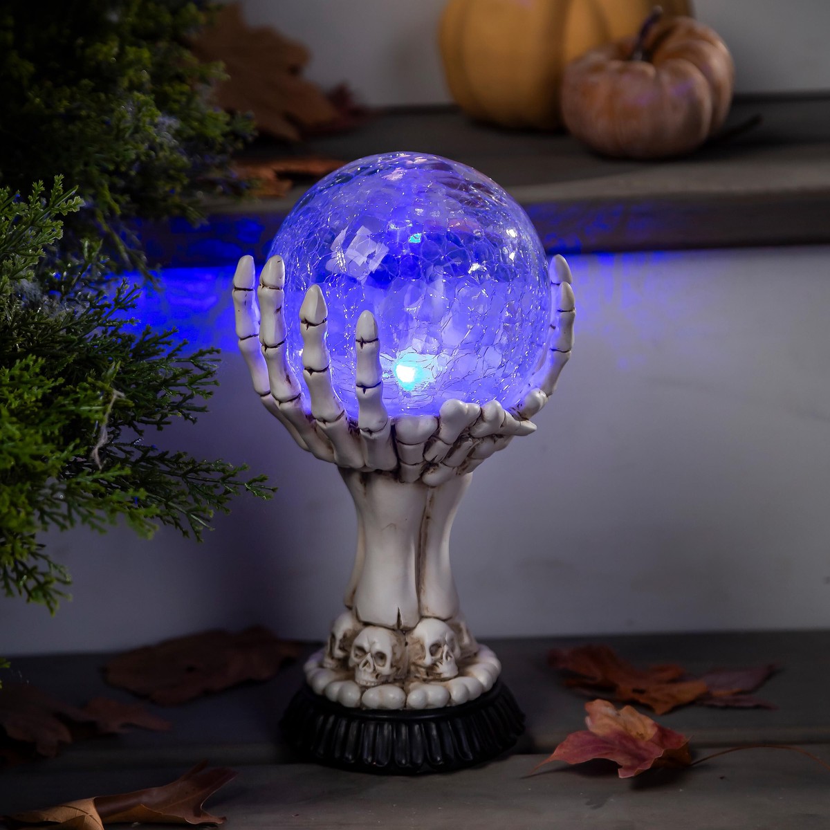 Haunted House Led Skull Hand Globe Statuary