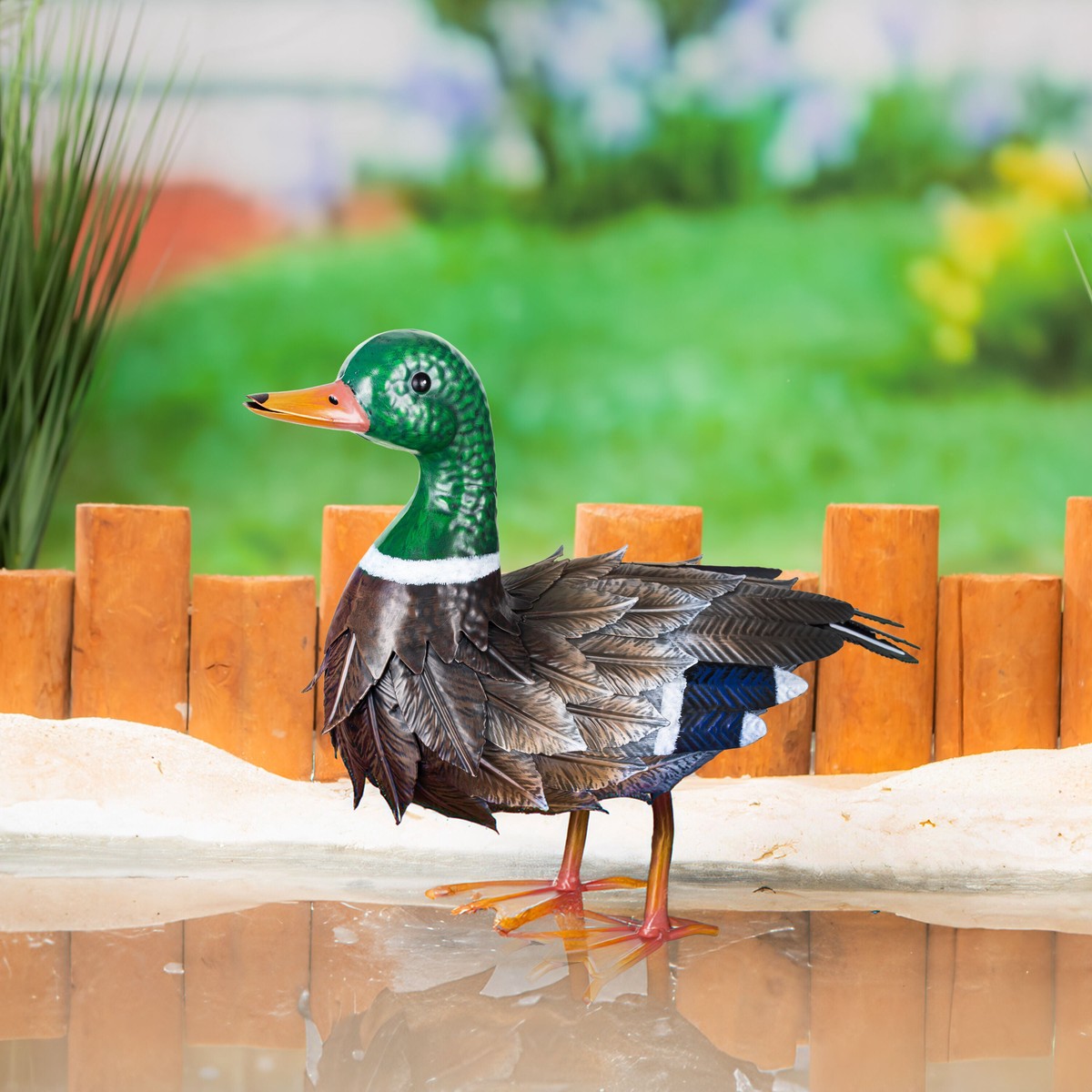 Metal Mallard Duck Garden Statue Standing Pose 125H