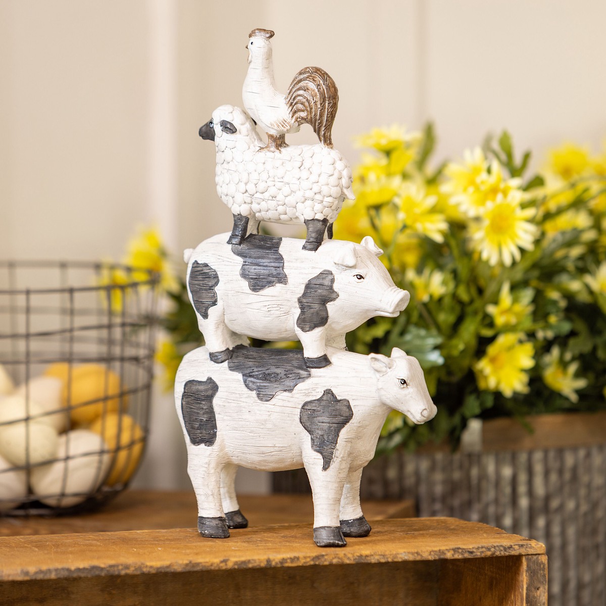 Petal Plow Garden Statue Resin Stacked Farm Animals Statue 135H