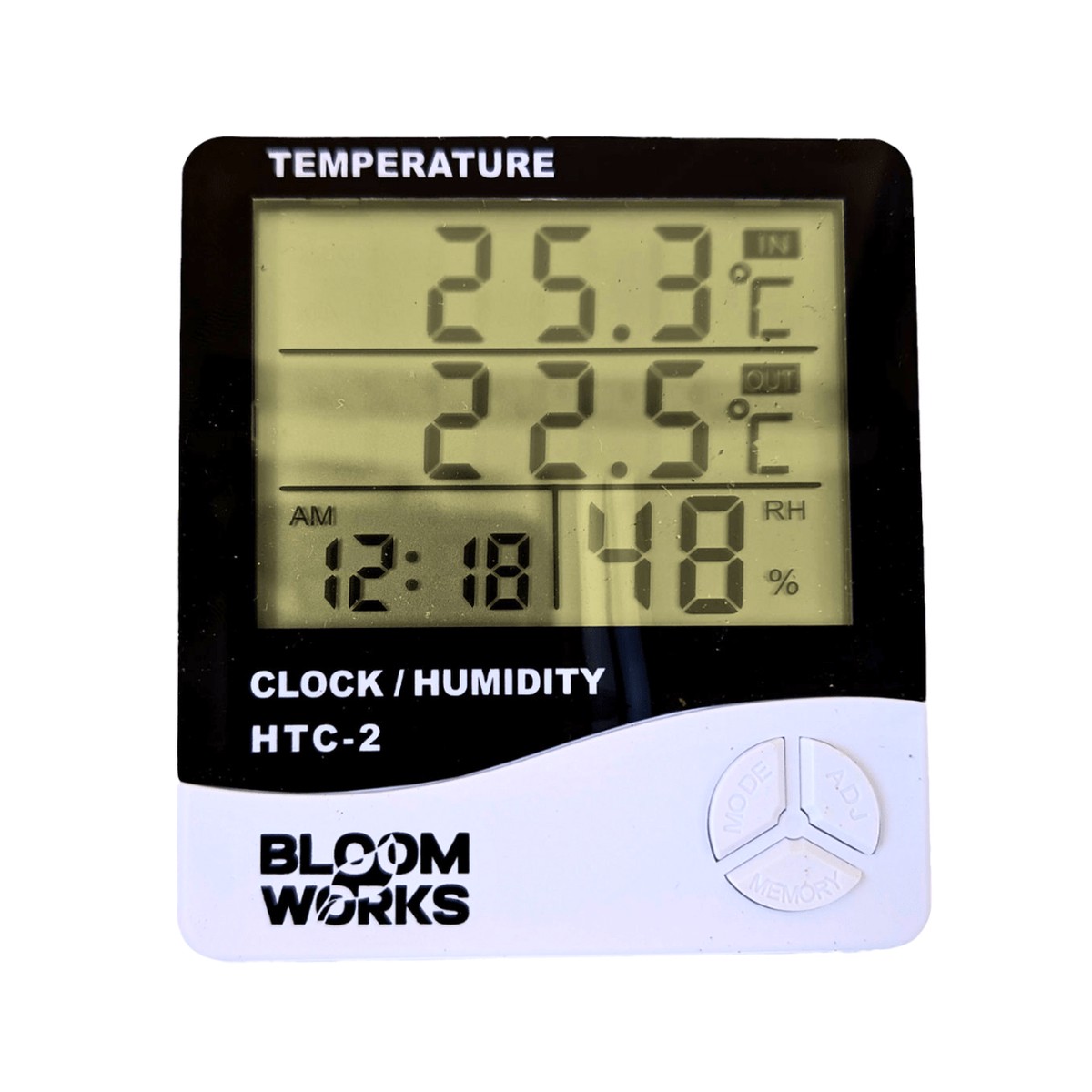 Bloom Works Htc-2 Digital Thermometer Hygrometer - Indoor Outdoor Temperature Humidity Monitor With Clock Display