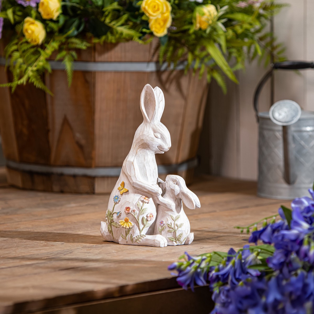 Bunny Family Resin Garden Statue 12H