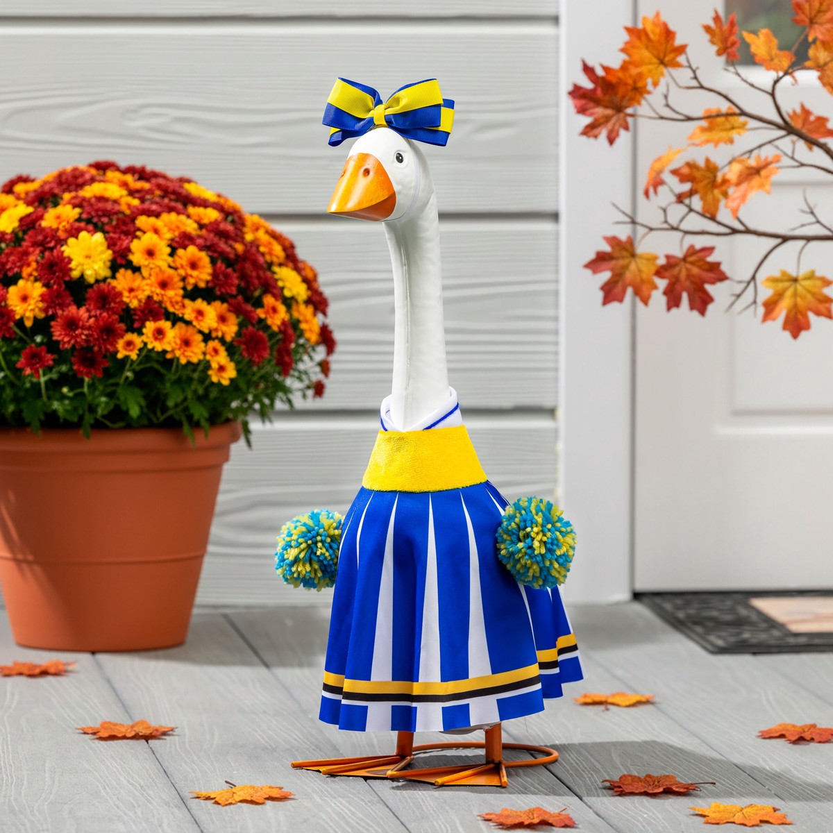 Giddy The Goose Metal Porch Statue With Cheerleader Outfit 21H
