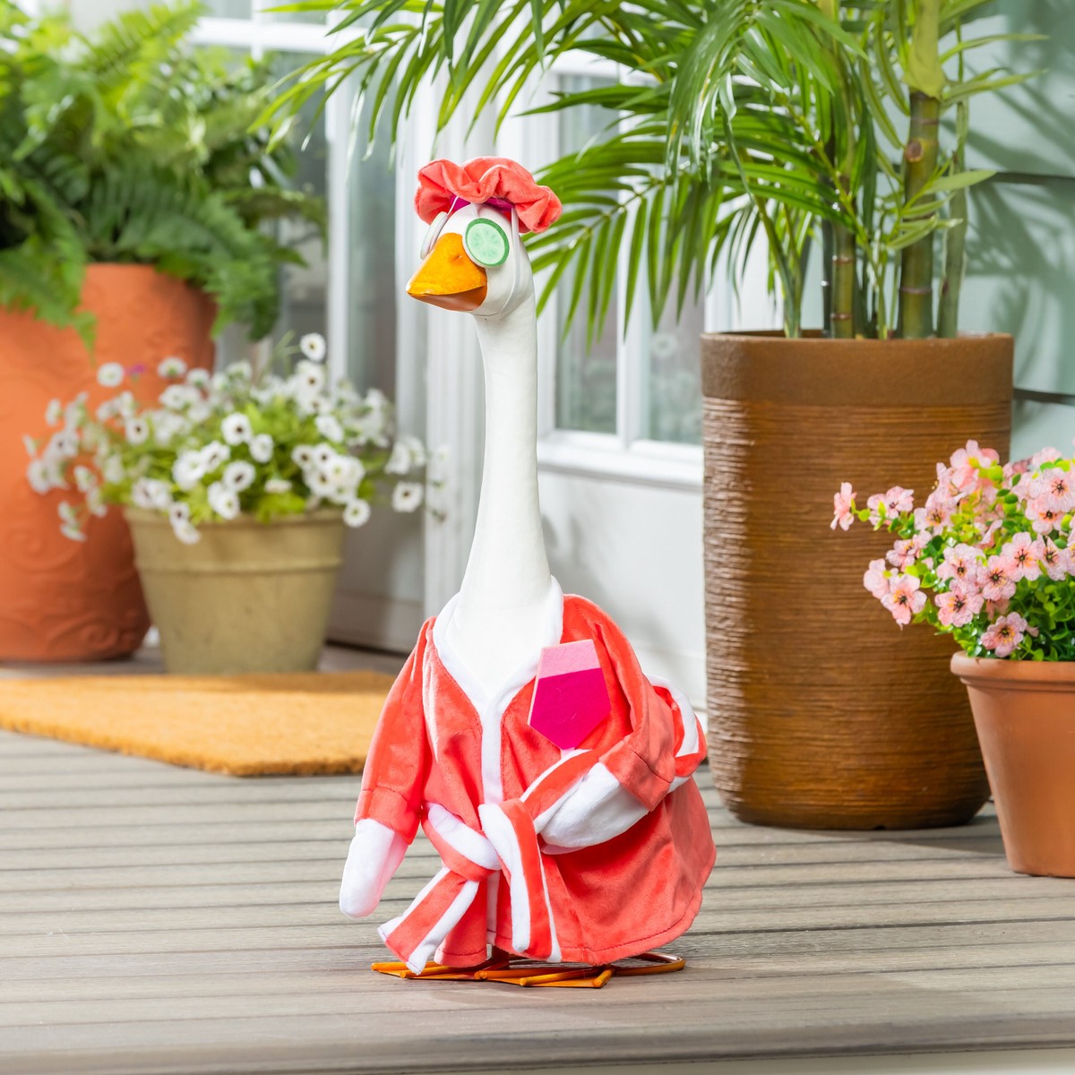 Giddy The Goose Metal Porch Statue With Spa Day Outfit 21H