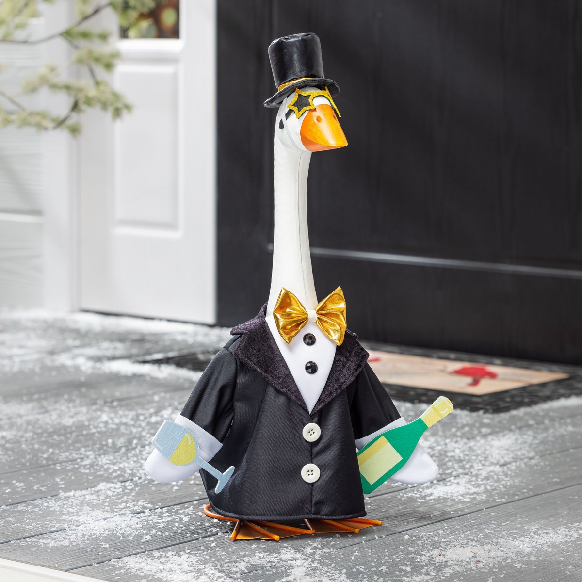 Giddy The Porch Goose Outdoor Statue With New YearS Eve Tuxedo Outfit 21H