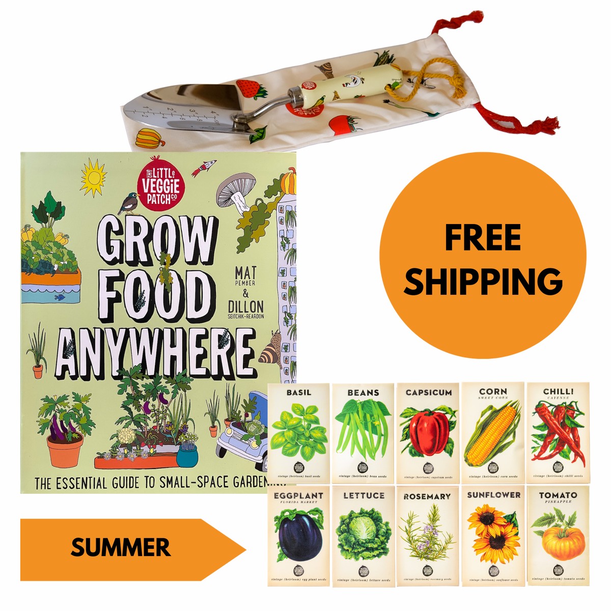 GrowFoodAnywhere Hand Trowel Choice Of Seasonal Seed Bundle SummerHeirloomSeedBundle