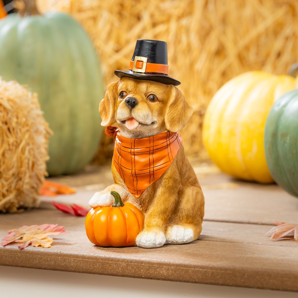 Harvest Blossom Resin Fall Dog Statue 9H