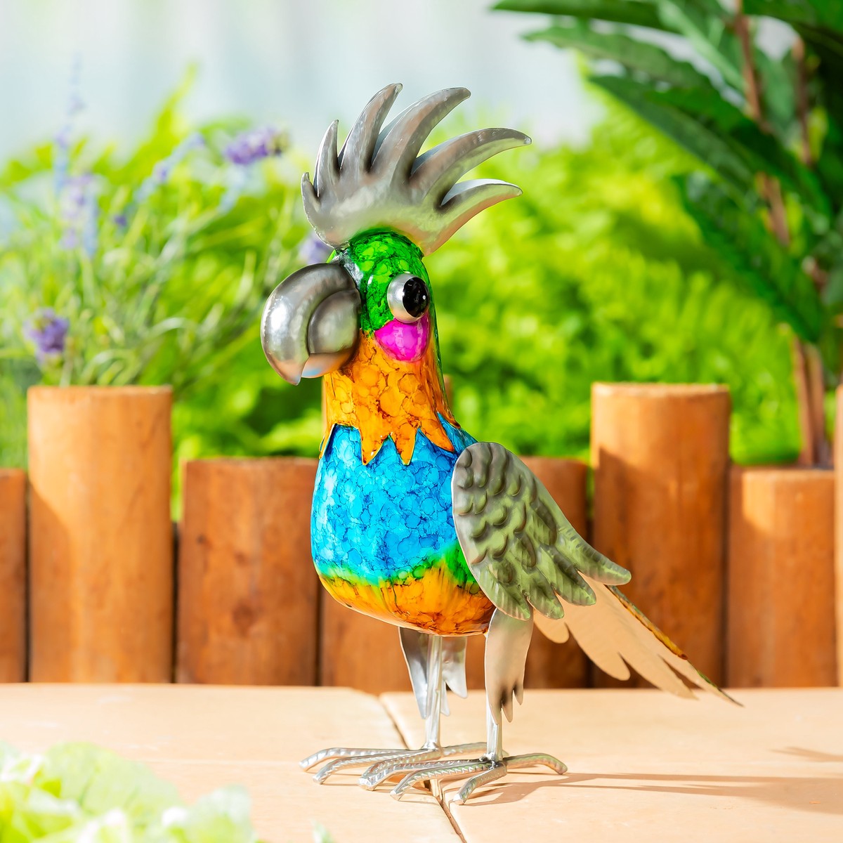 Metal Gradient Parrot Garden Statue 14H