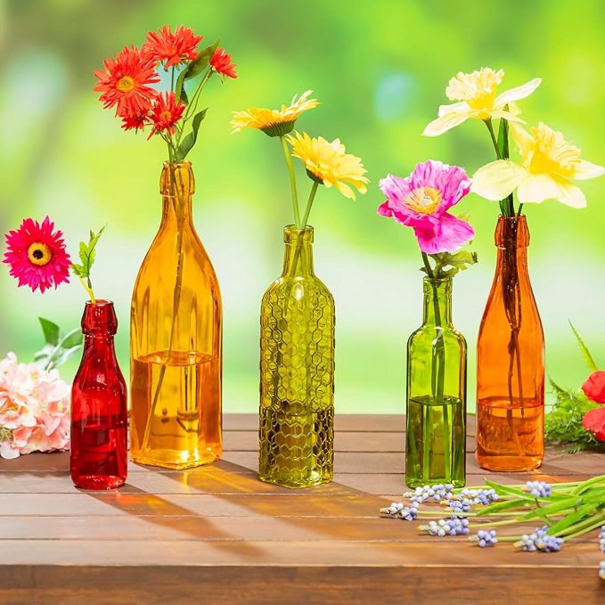 Mixed Colors Glass Bottles For Garden Bottle Tree Set Of 5