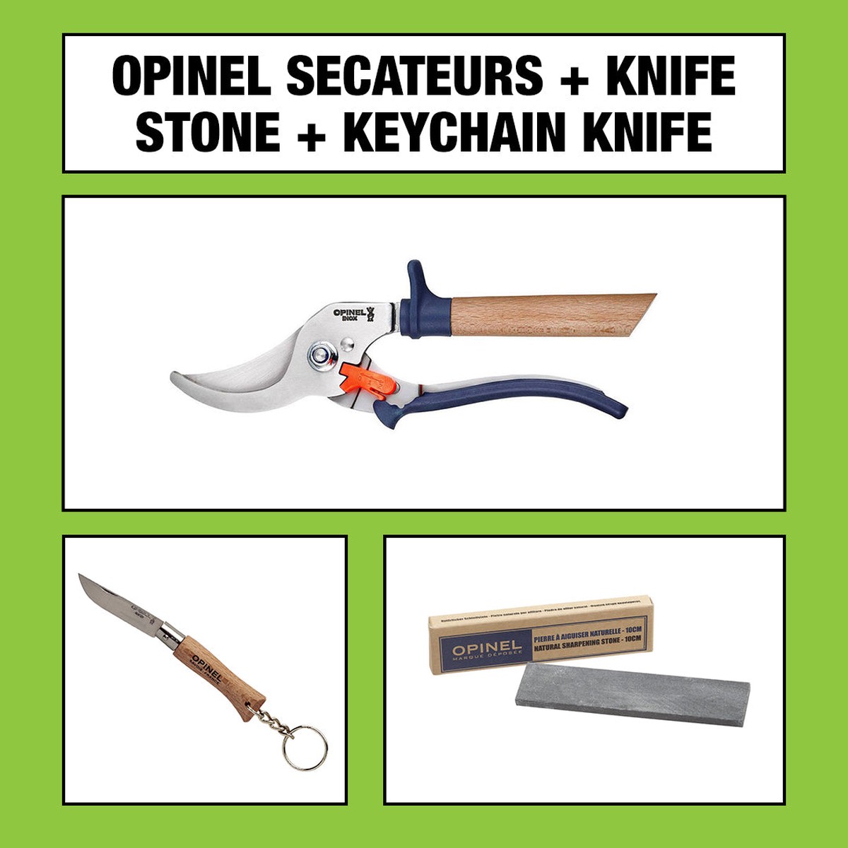 Opinel Secateurs Keyring Knife Sharpening Stone Blue