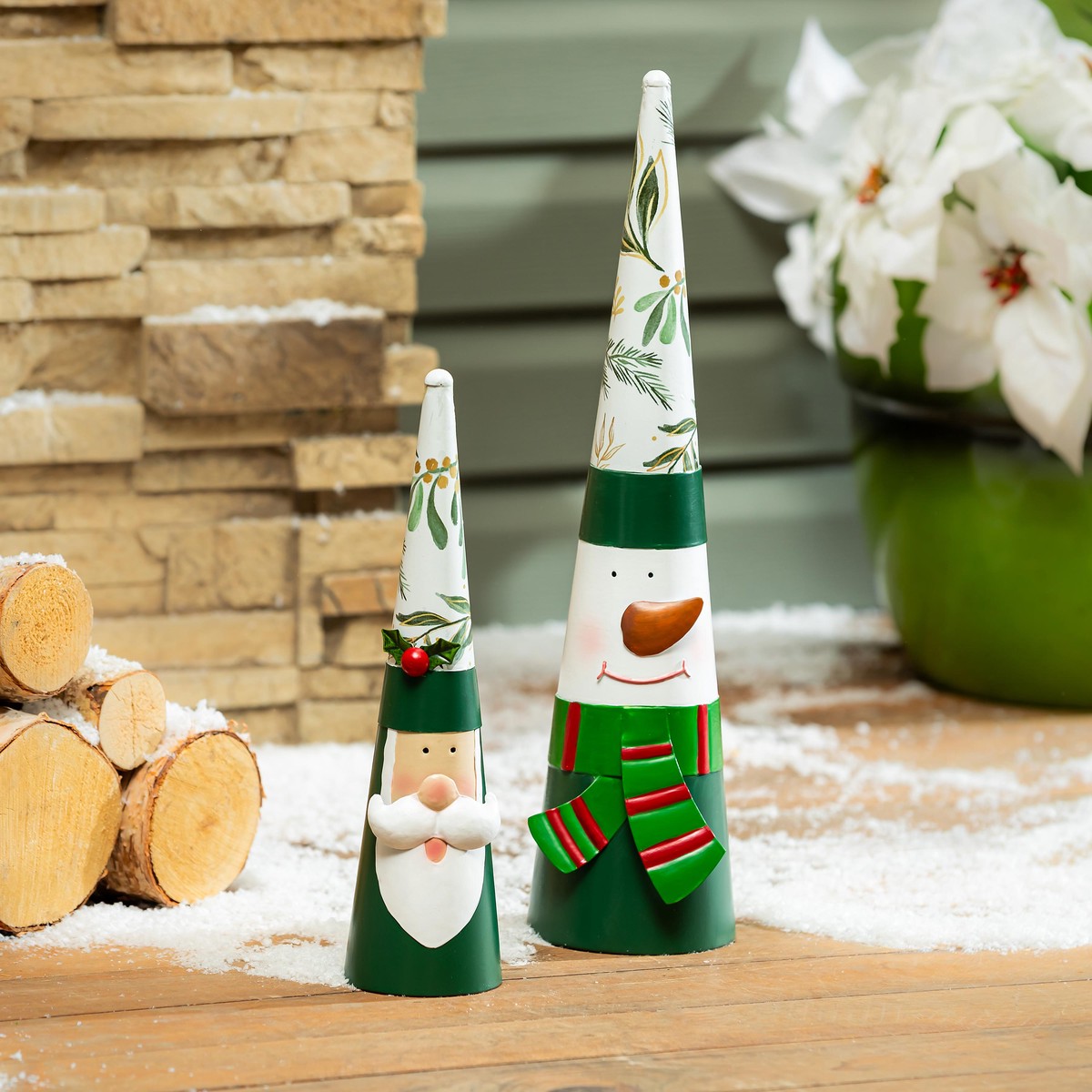 Santa And Snowman Metal Garden Statue 187 H Set Of 2