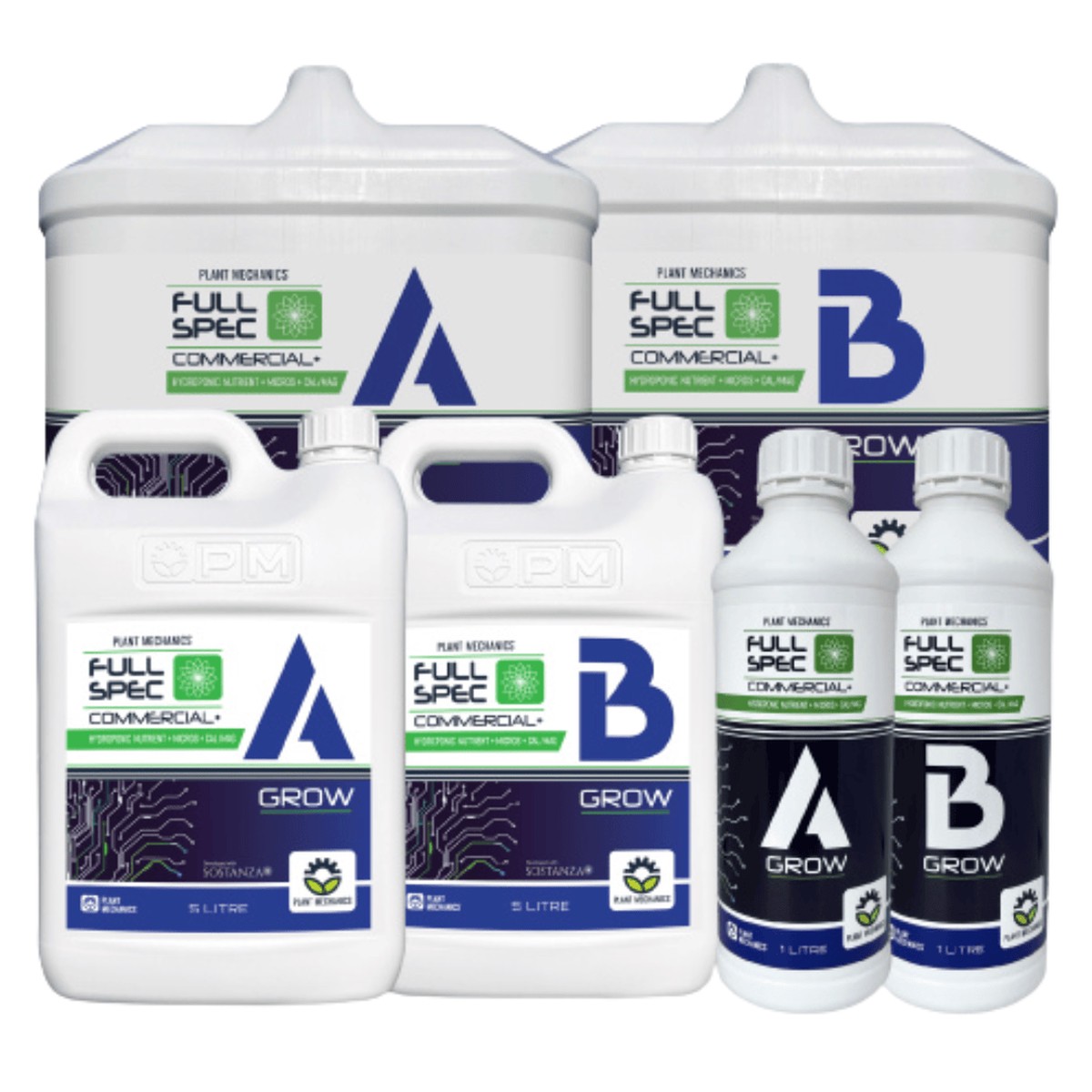 Plant Mechanics Full Spec Grow A B Commercial Two-Part Base Nutrient For Vegetative Growth Hydroponic Cultivation 5L