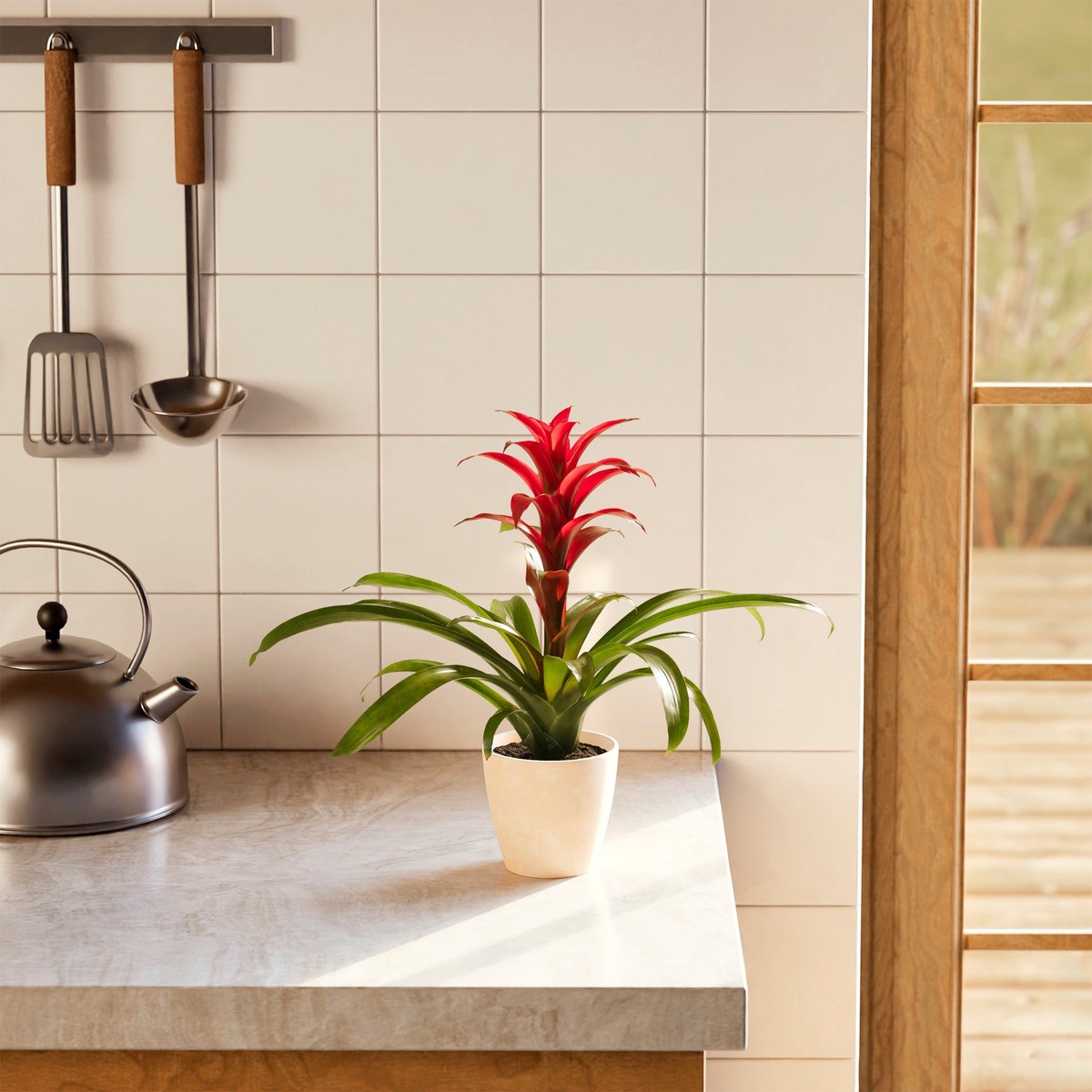 Bromeliad Guzmania SmallCustomPotGlossyWhite