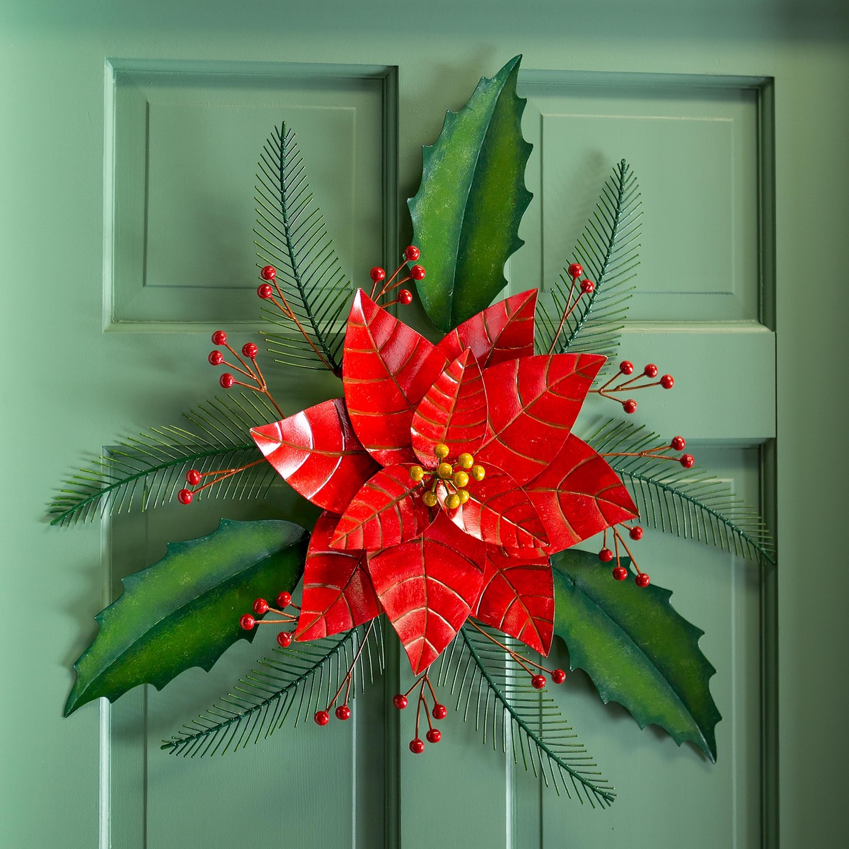 Handcrafted Poinsettia And Holly Holiday Wall Art