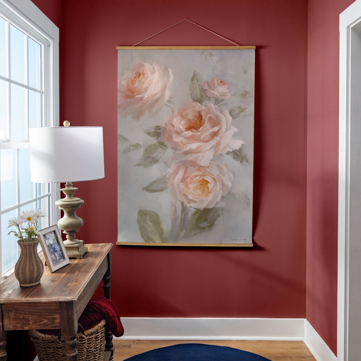 Hillside Pasture Indoor Wall Dcor Canvas Tapestry Pink Roses 36 CanvasTapestry