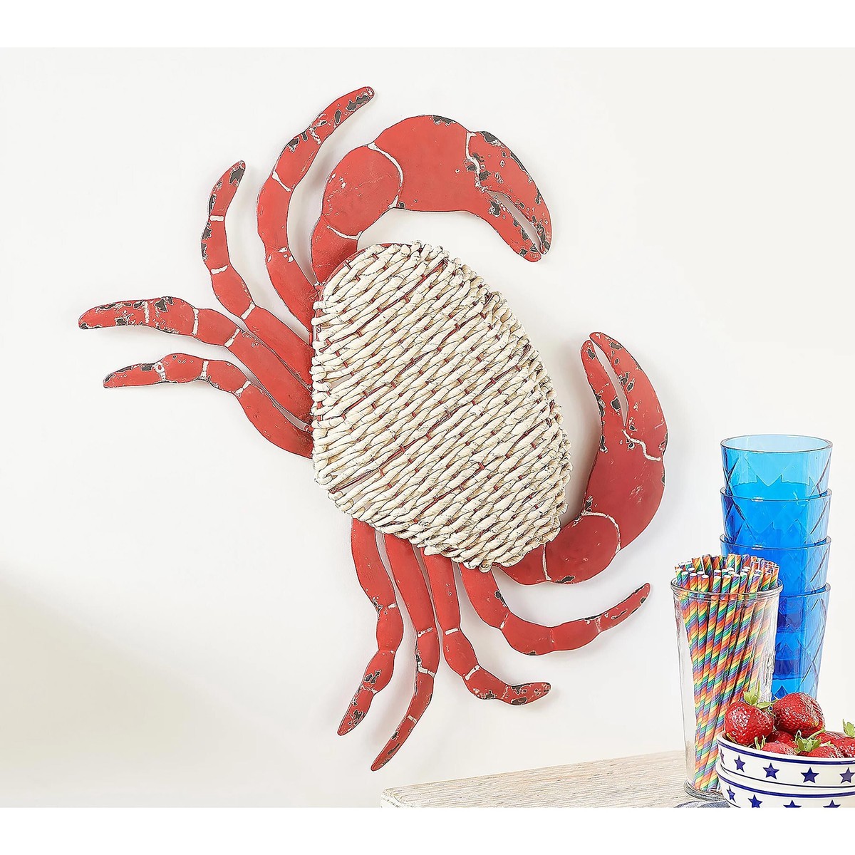 Metal And Rattan Crab Wall Dcor