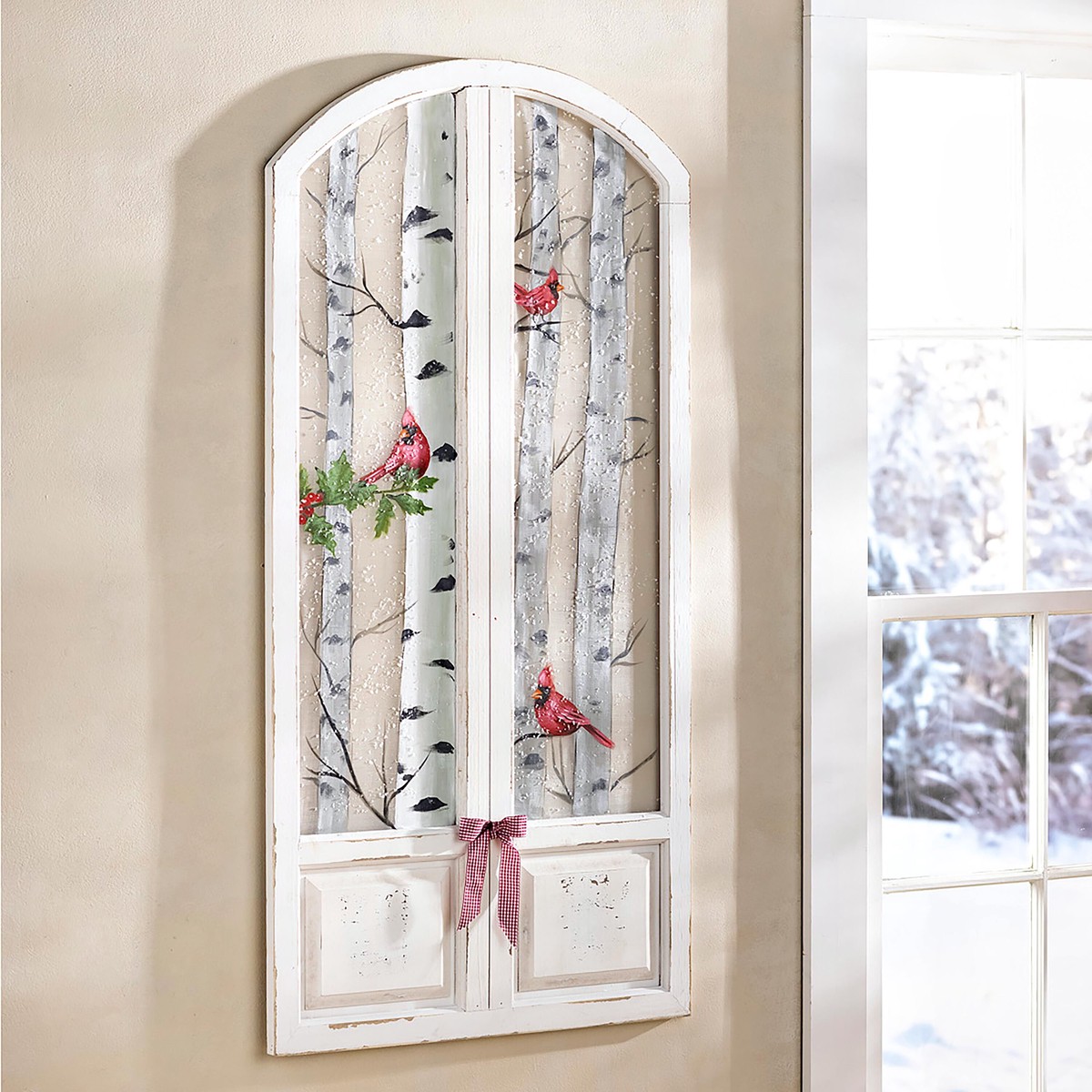 Winter Cardinal Arched Window Wall Decor