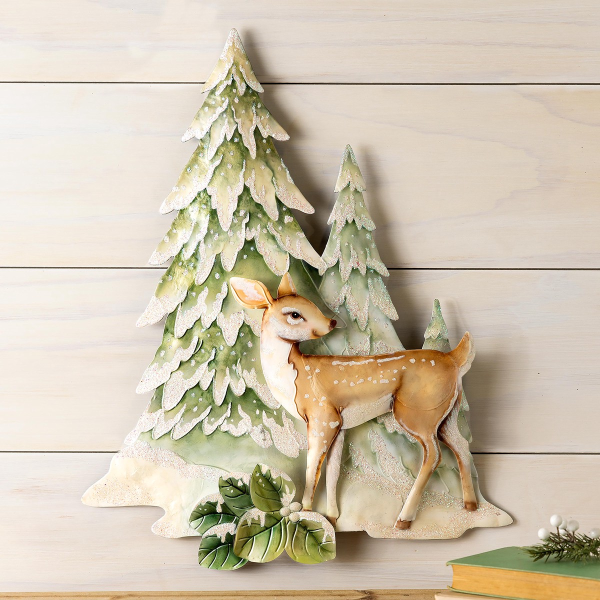 Capiz Iron Winter Trees Deer Wall Decor