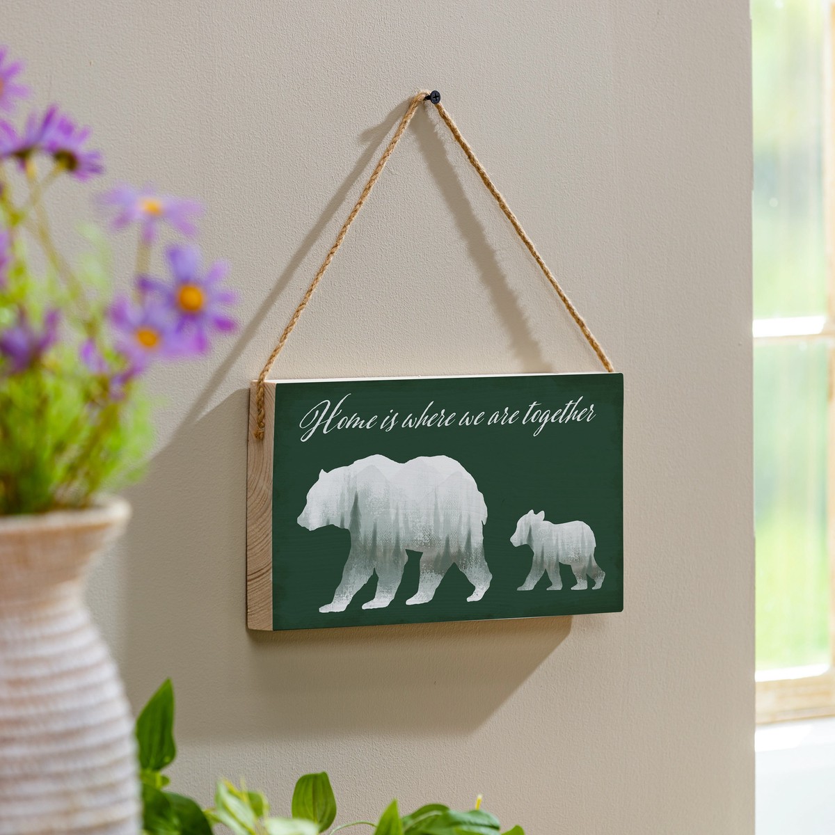 High Country Painting Wood Hanging Sign W Rope Bear Home Is Where We Are Together 11