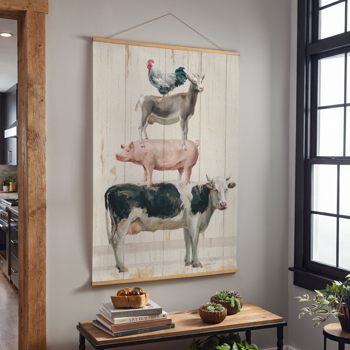 Hillside Pasture Indoor Wall Dcor Canvas Tapestry Stacked Animals 36 CanvasTapestry