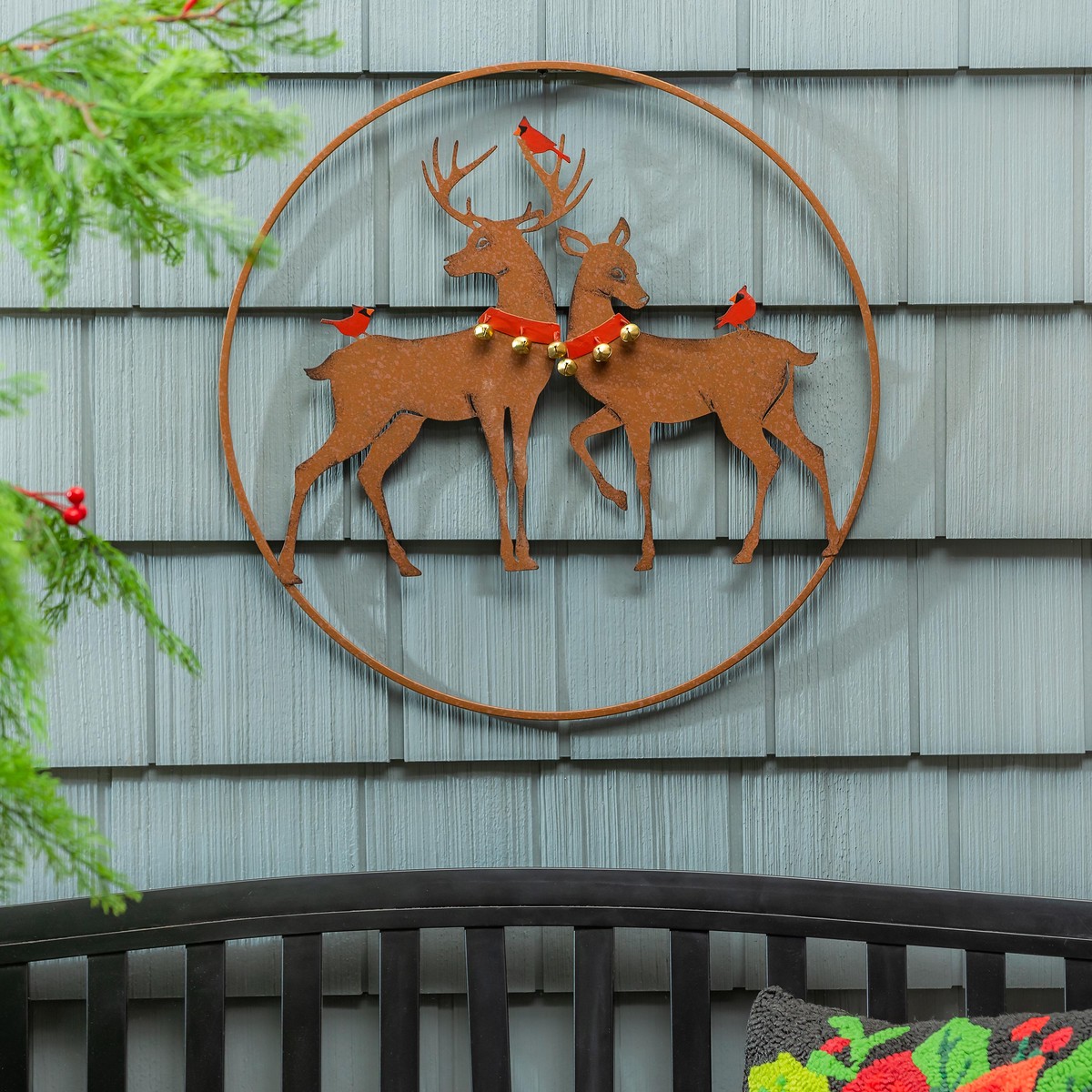 Woodland Storybook Outdoor Wall Decor Metal Reindeer Circular Wall Art 20