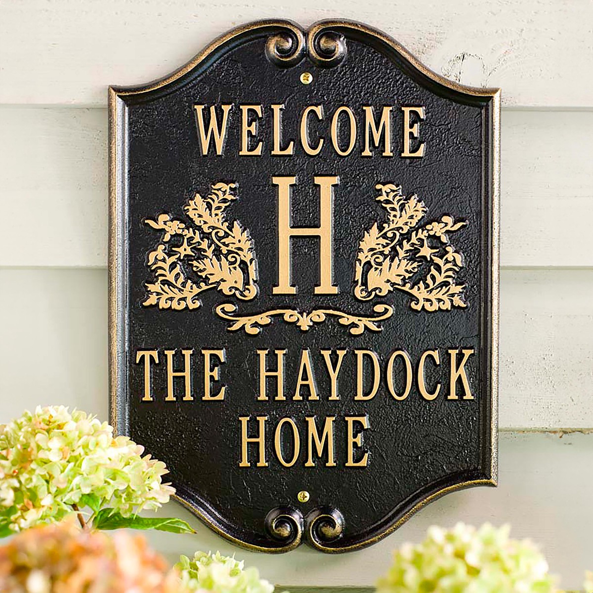 Cast Aluminum Monogram Welcome Plaque With Monogram Green