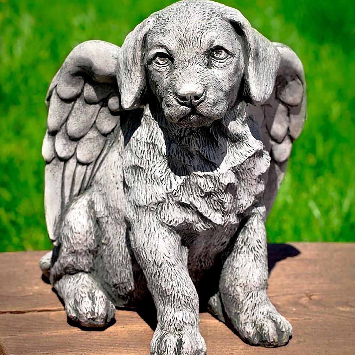 USA-Made Cast Stone Angel Puppy Garden Statue