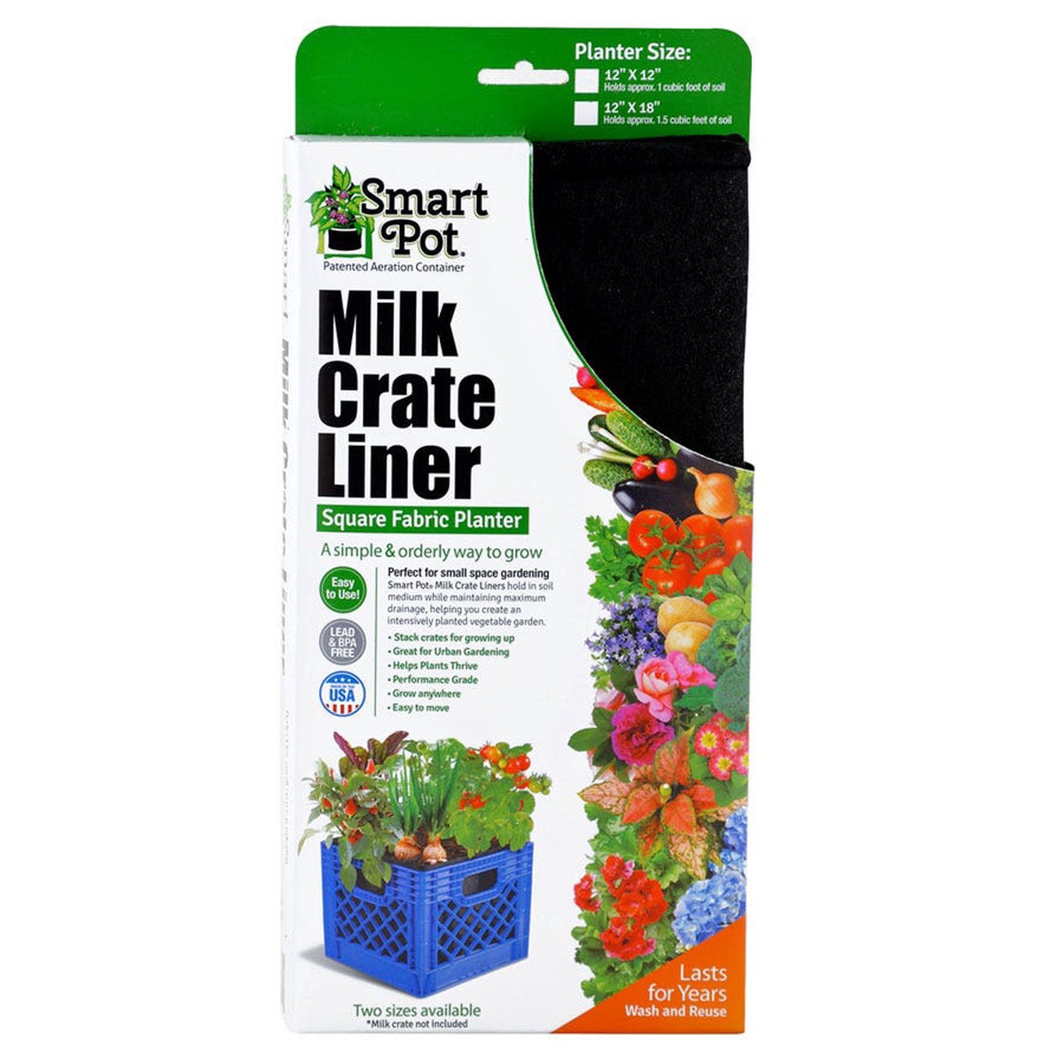 Smart Pot Milk Crate Liner 12-inch Square Fabric Planter (Black)