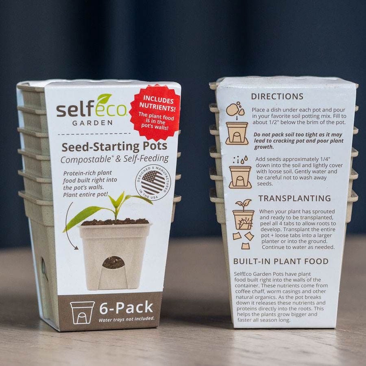 SelfEco Garden Pots 2 Inch Square (6-Pack)