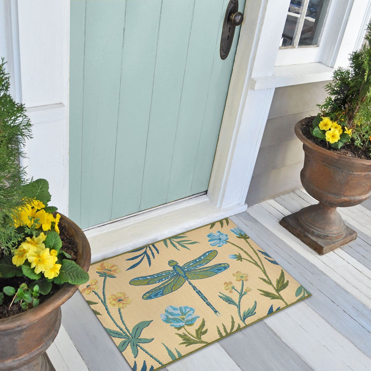Floral Dragonfly IndoorOutdoor Rug