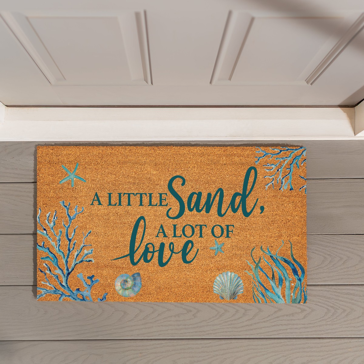 Blue Coastal Beach Coir Mat 28x16