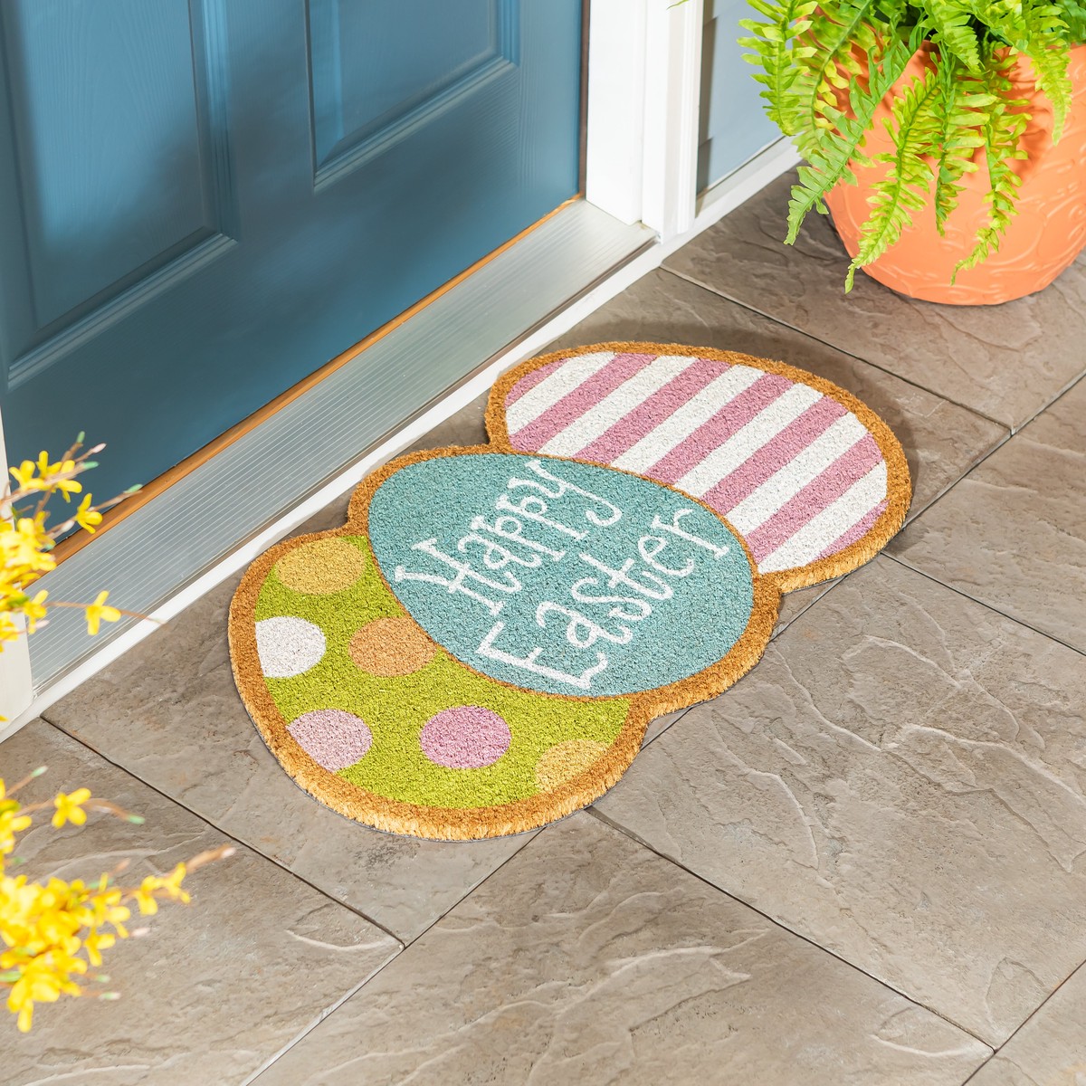 Bunny Blooms Easter Egg Shaped Coir Mat