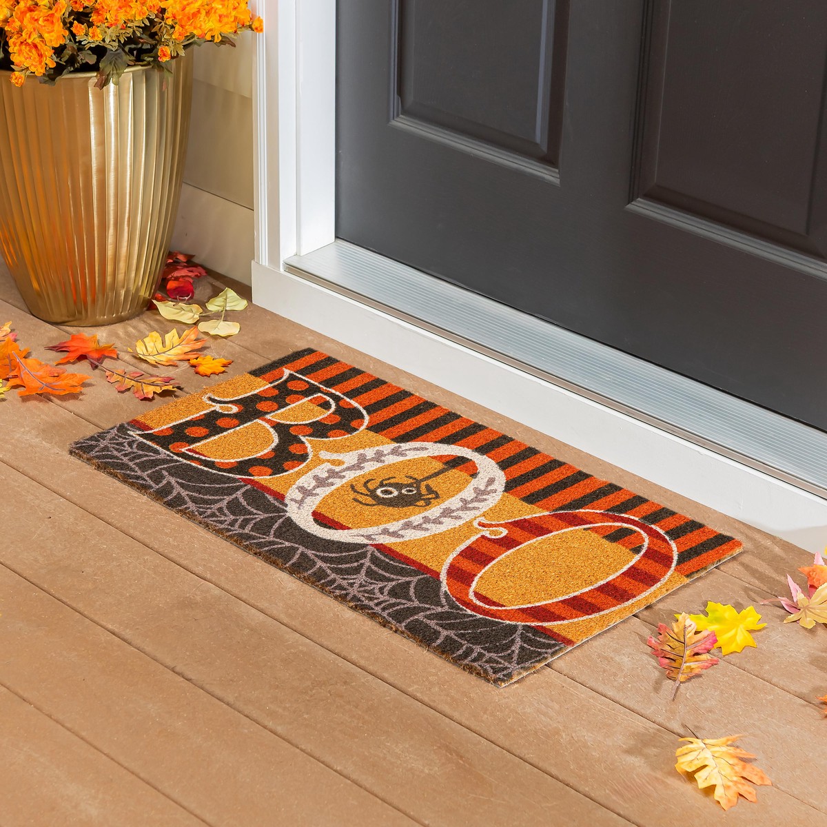 Polka Dots Stripes Boo Coir Mat