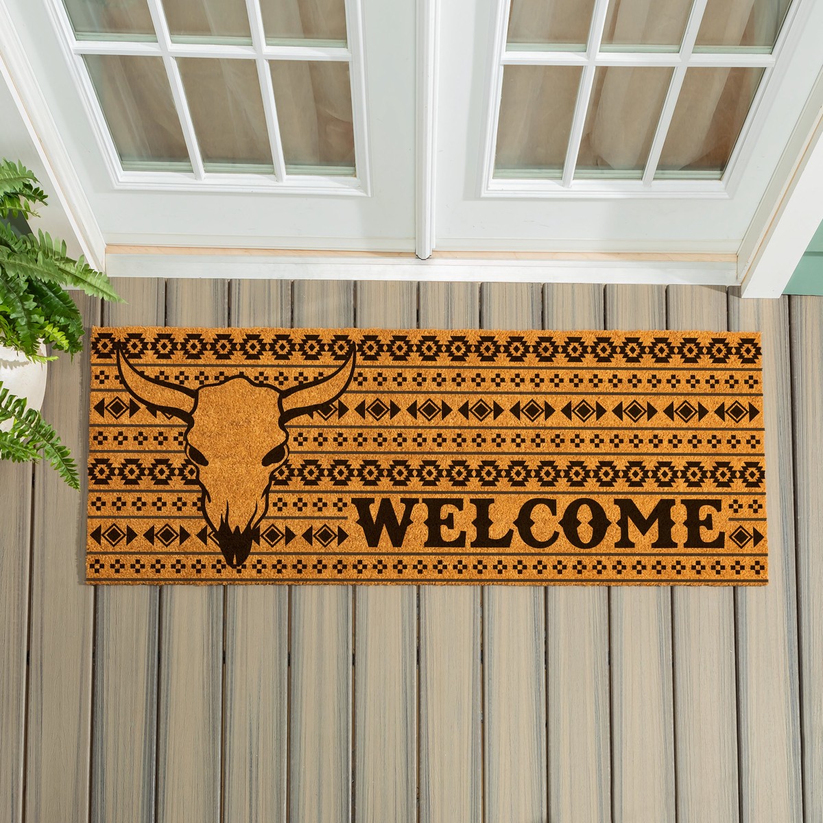Southwest Pueblo Coir Mat Steer Skull Aztec 60x24