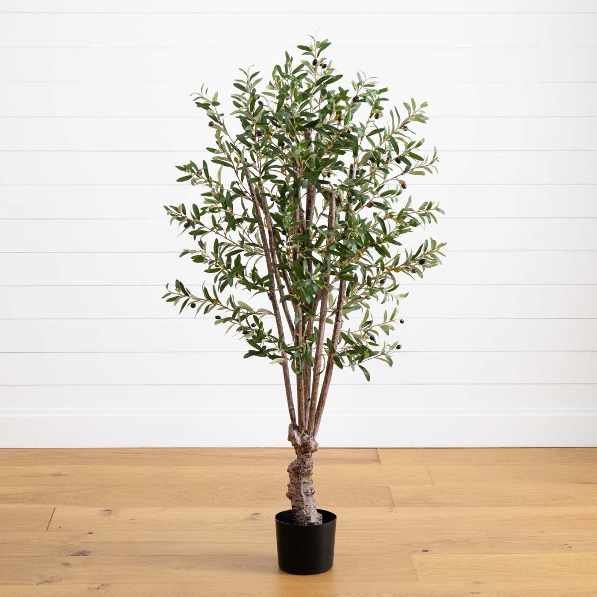 5-ft Mediterranean Olive Silk Tree Lifelike Faux Foliage in Nursery Planter