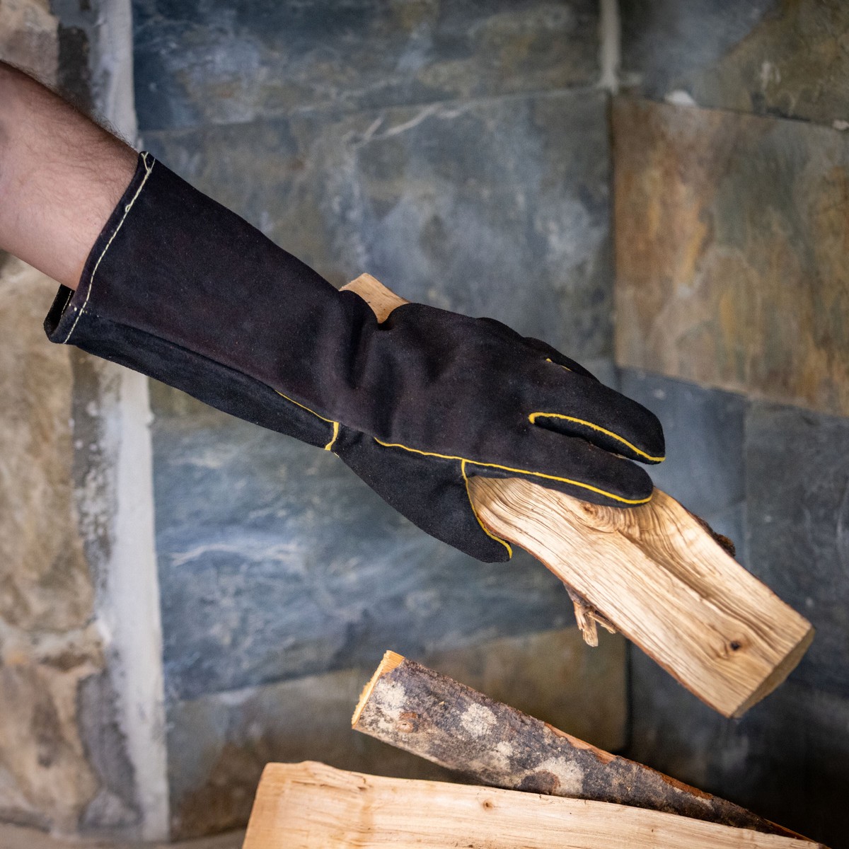 Leather Fireplace Gloves 16 Black