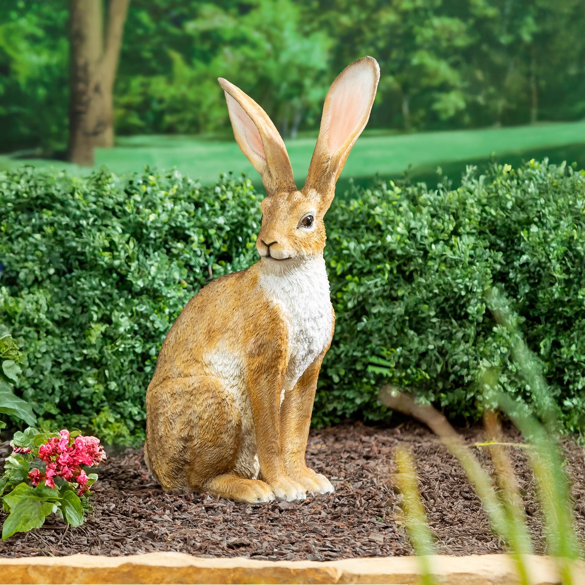 Bunny Blooms Garden Statue Resin Hare Statue 21H