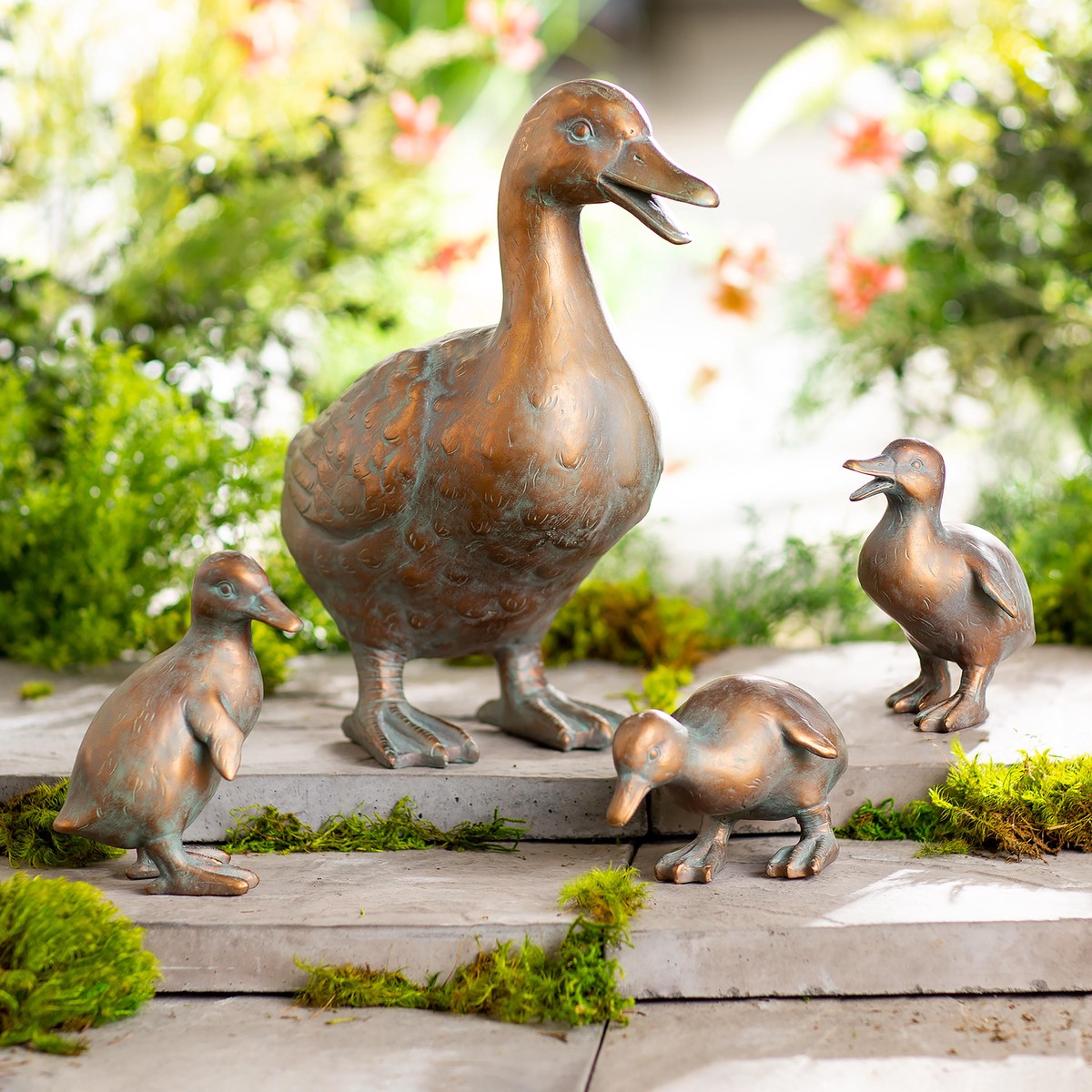 Duck Family with Mother and Three Babies Set of 4