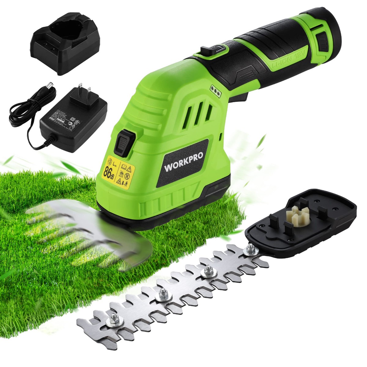 WORKPRO 2 in 1 12V Electric Cordless Grass Hedge Shear Handheld Shrubbery Trimmer with 20Ah Rechargeable Lithium-Ion Battery and 1 Hour Fast Charger